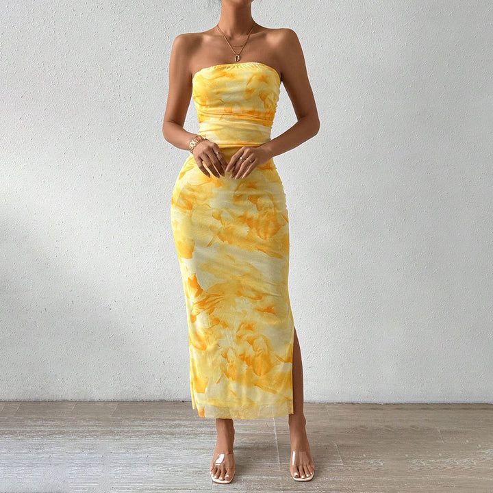 Robe maxi à manches longues pour femmes avec encolure bandeau et fente haute Levoire
