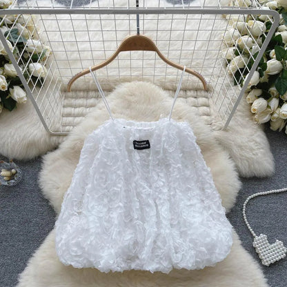 Levoire | Haut court avec des fleurs en 3D Blanc Taille libre