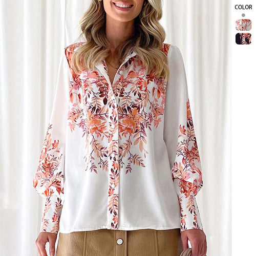 Blouse à manches longues pour femmes avec motif floral et poignets de manche élastiques Levoire