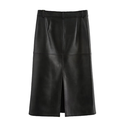 Levoire | Jupe midi en simili cuir légère tendance