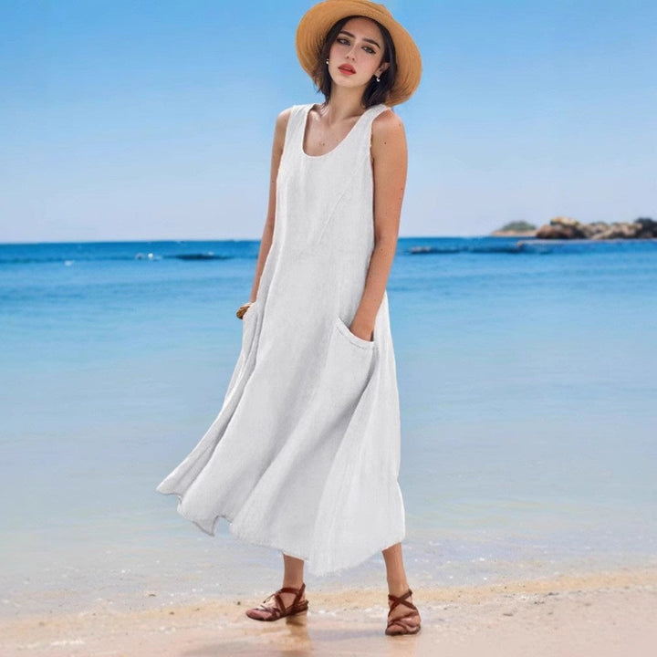 Levoire | Robe en lin Sac d'été Sans manches Col rond Robe
