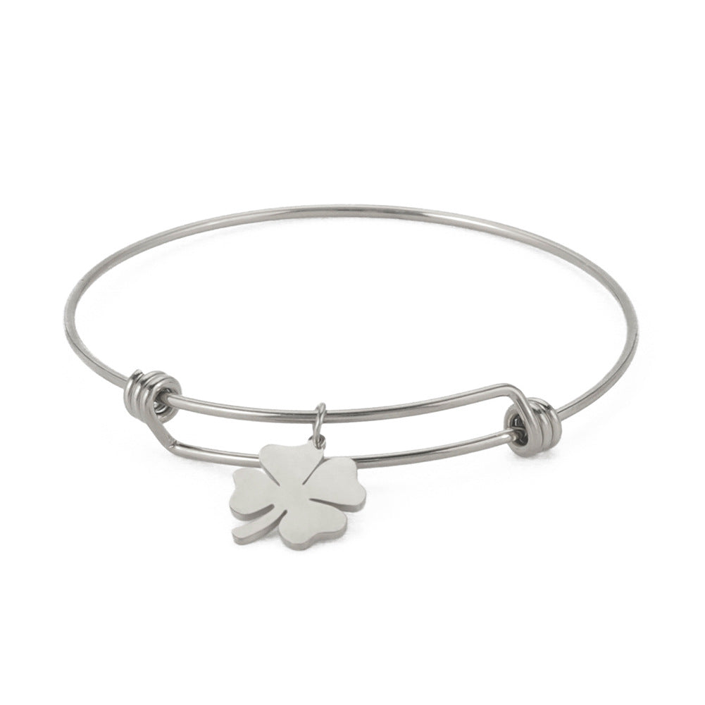 Levoire | Bracelet Ouvert Trèfle À Quatre Feuilles Chanceux Argent