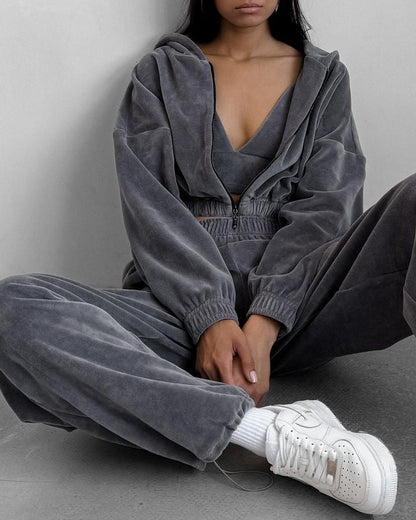 Levoire | Ensemble de sweat à capuche confortable et ample avec col haut Gris