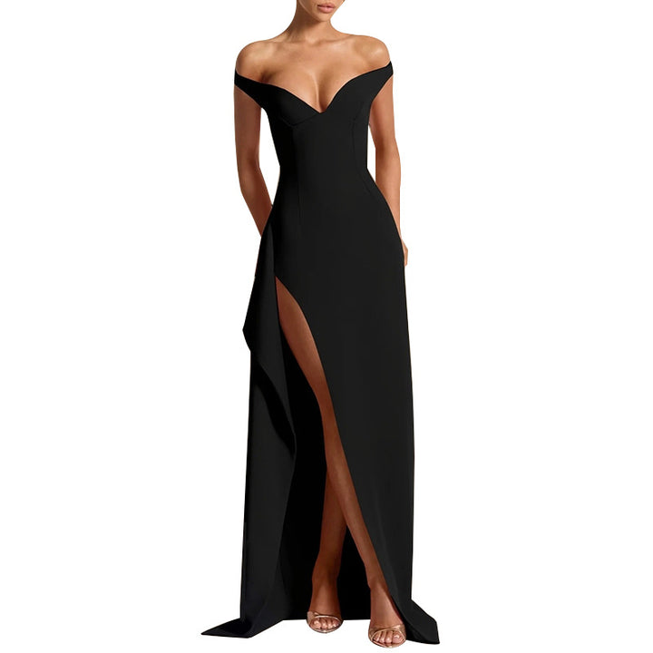 Robe de soirée élégante pour femmes avec décolleté profond et fente latérale Levoire