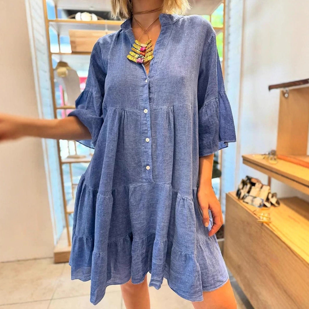 Robe chemise pour femmes avec des détails de volants volumineux Levoire