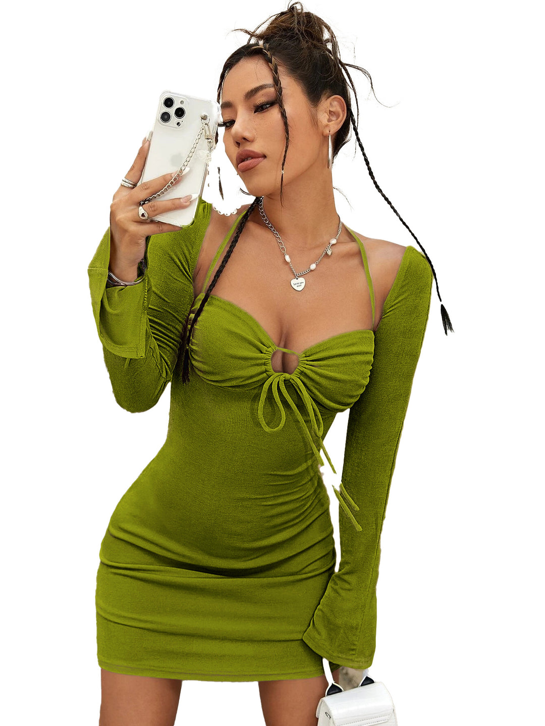 Robe mini ajustée pour femme avec décolleté en V ajustable et manches longues Levoire