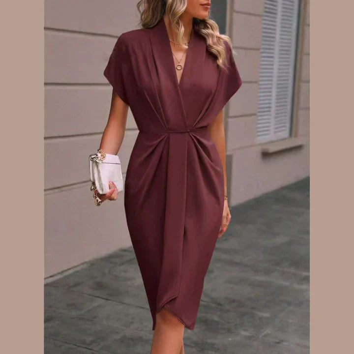 Levoire | Robe Midi Portefeuille Noire Rouge brun