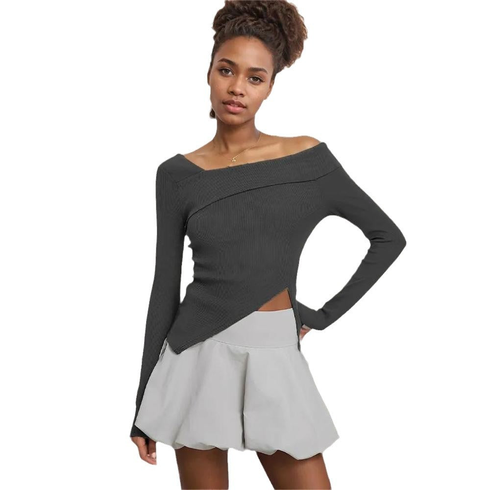 Chemise à manches longues asymétrique pour femmes avec design enveloppant élégant Levoire