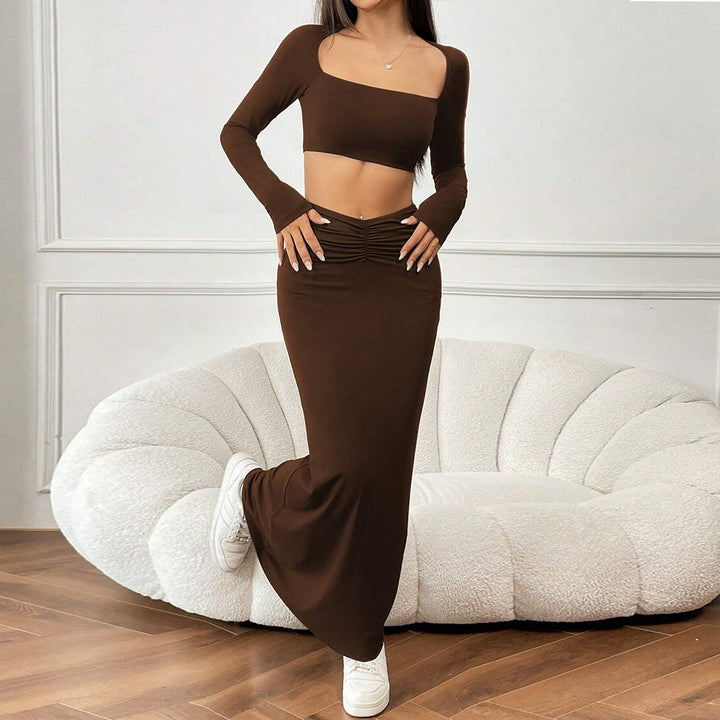 Ensemble de top crop et de jupe maxi à volants pour femmes Levoire