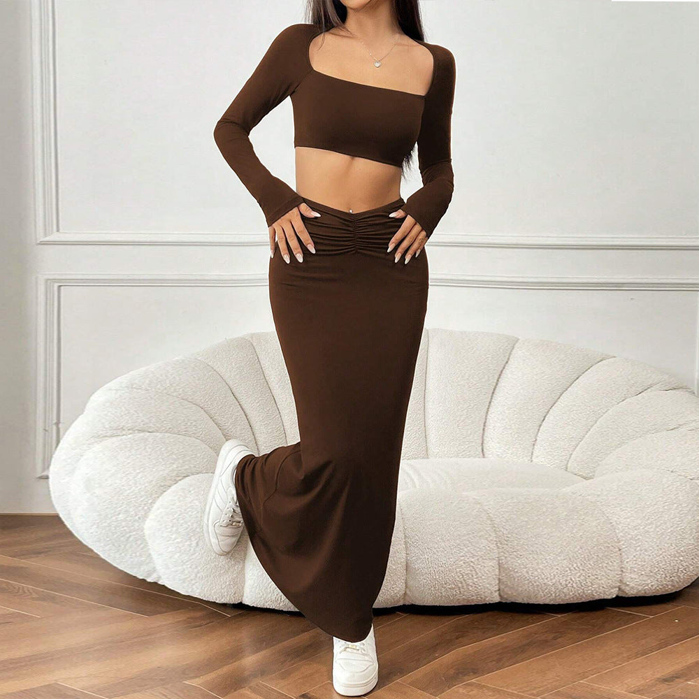 Ensemble de tee-shirt court et de jupe maxi à volants pour femmes Levoire