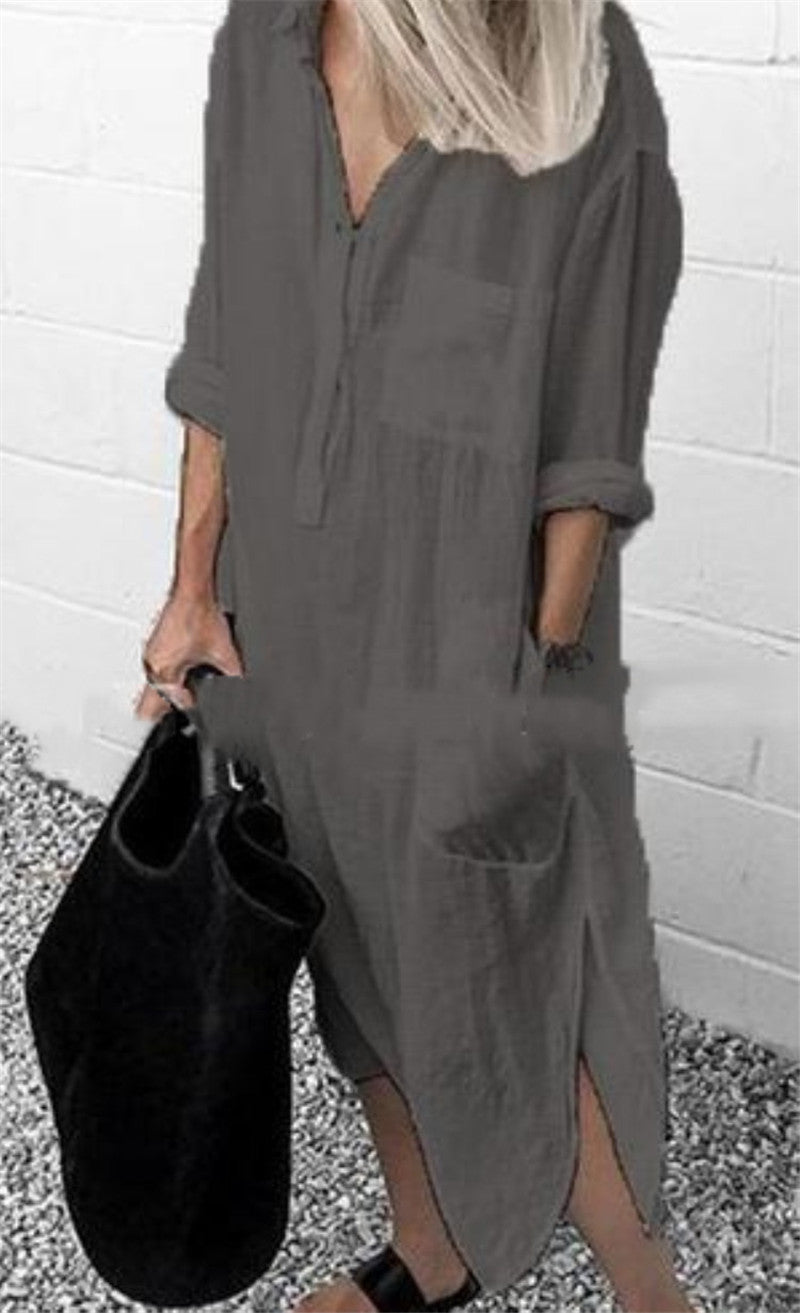 Levoire | Intemporel Simple Boutons Devant Long Robe Chemise Gris