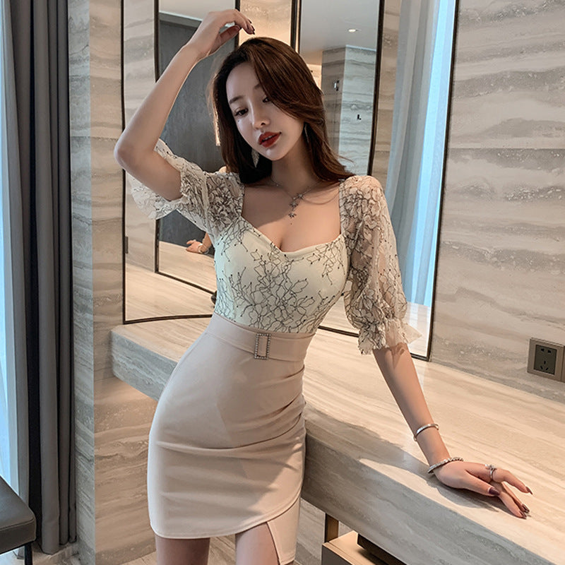 Levoire | Sensuelli dentelle Slim Fit Irregulier Bodycon robe Abricot