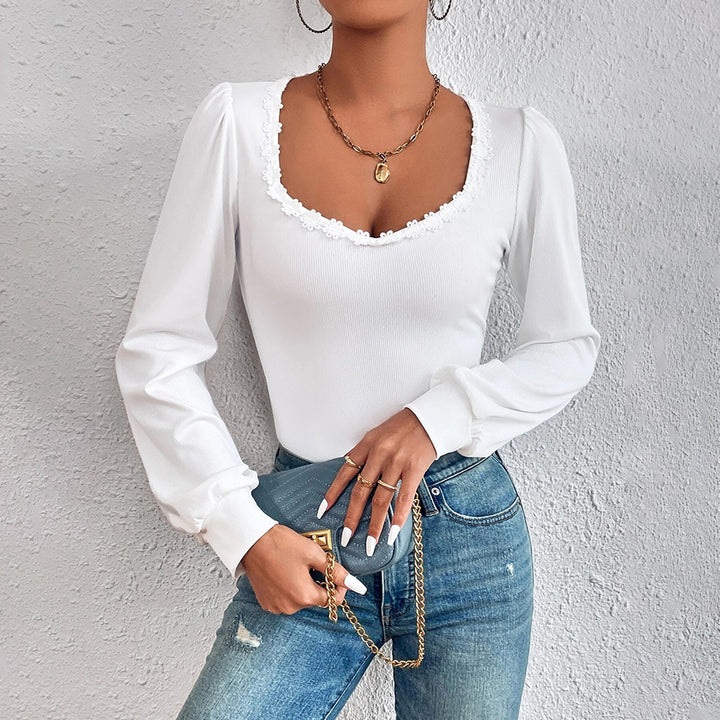 Chemise à manches longues pour femme avec décoration en volants élégante et coupe ajustée Levoire