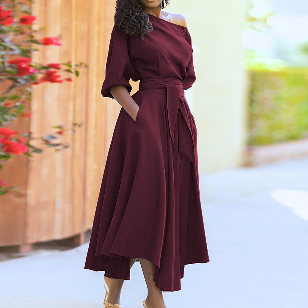 Robe Maxi Élégante pour Femmes avec Design Hors-Épaule et Ceinture Levoire