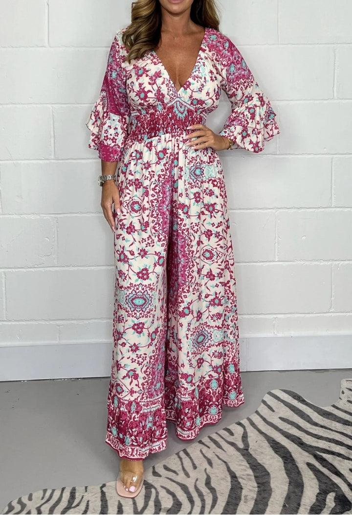 Combinaison féminine avec design floral et manches évasées larges Levoire