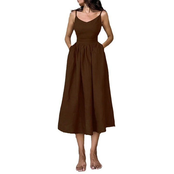 Robe longue en lin pour femmes avec décolleté en V profond et taille cintrée Levoire