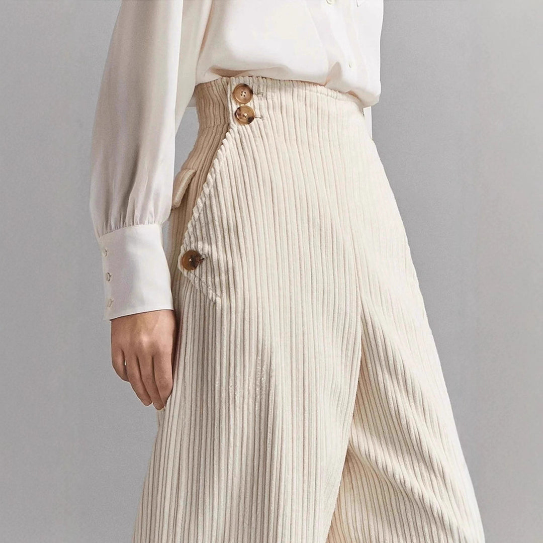 Pantalon large en velours côtelé pour femmes avec boutons décoratifs Levoire