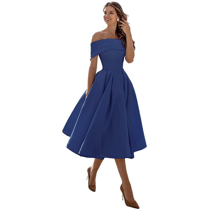 Levoire | Robe de soirée satinée sans bretelles lässig Bleu marine
