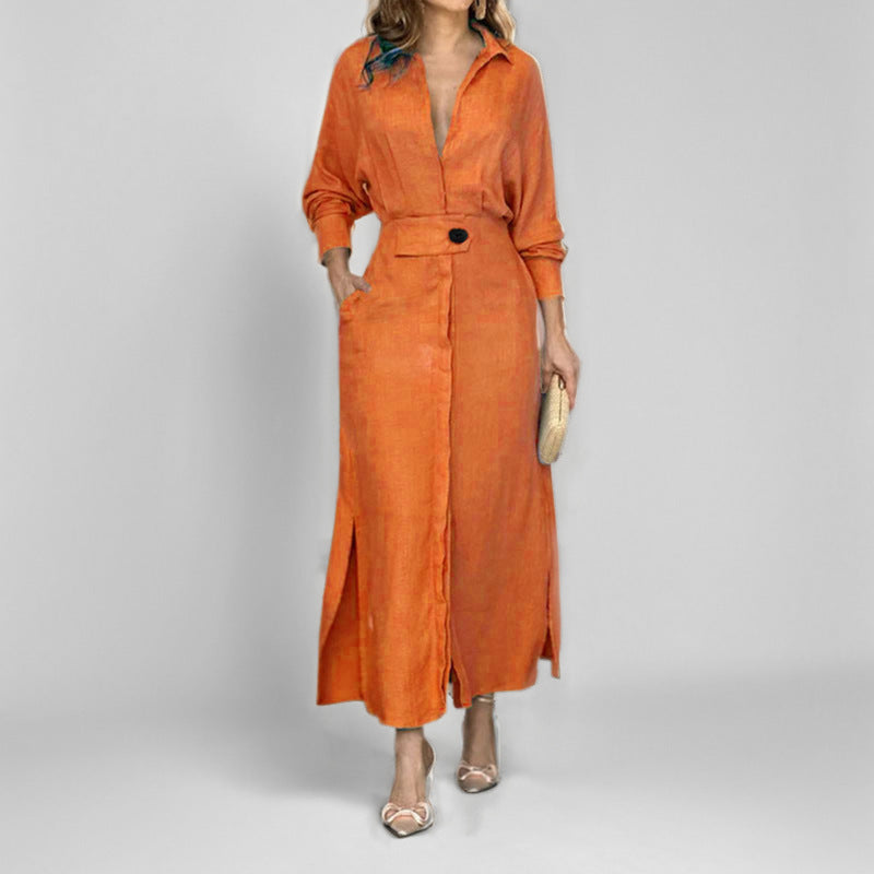 Robe maxi femme avec un élégant décolleté en V et ceinture Levoire