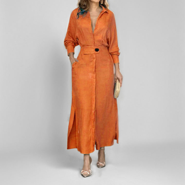 Robe maxi femme avec un élégant décolleté en V et ceinture Levoire