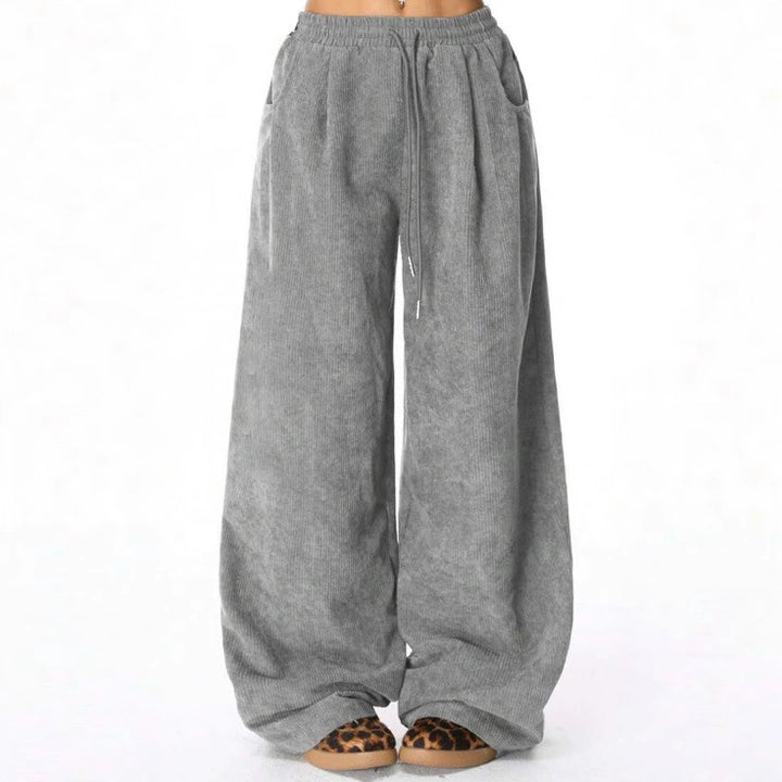 Pantalon large en corduroy à la mode pour femmes avec taille élastique et poches pratiques Levoire