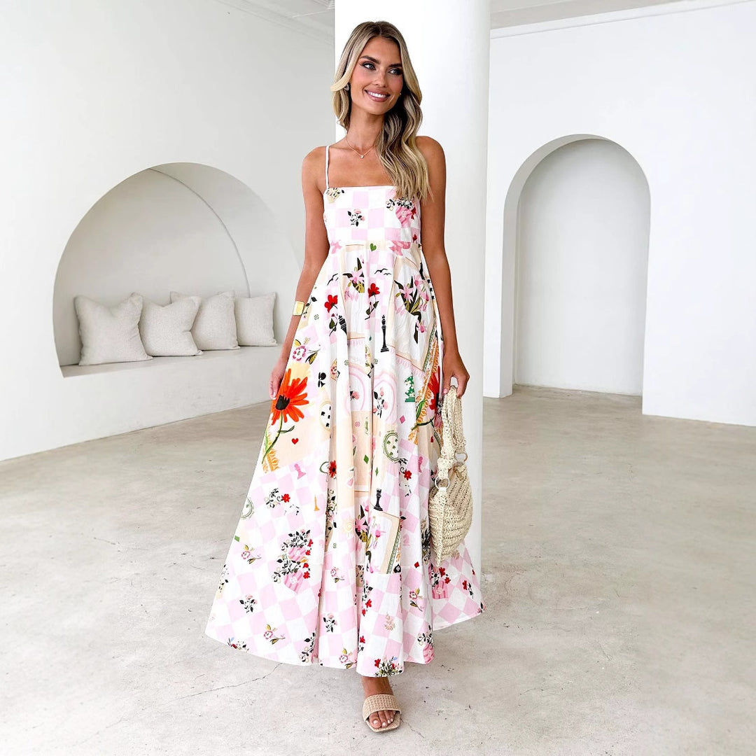 Robe maxi femme avec des bretelles élégantes et des accents floraux Levoire