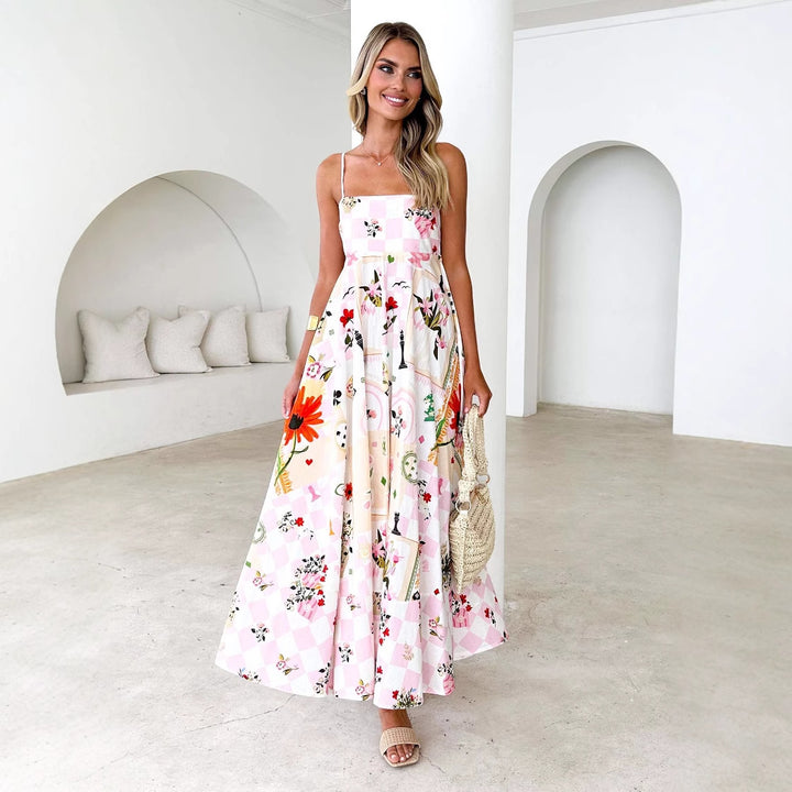 Robe maxi femme avec des bretelles élégantes et des accents floraux Levoire