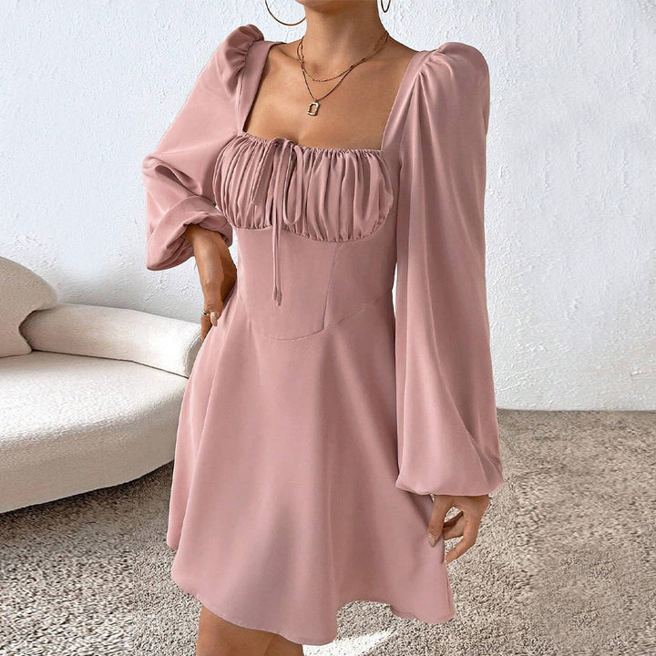 Levoire | Robe à volants Manches bouffantes Encolure carrée Jolie robe Rosa