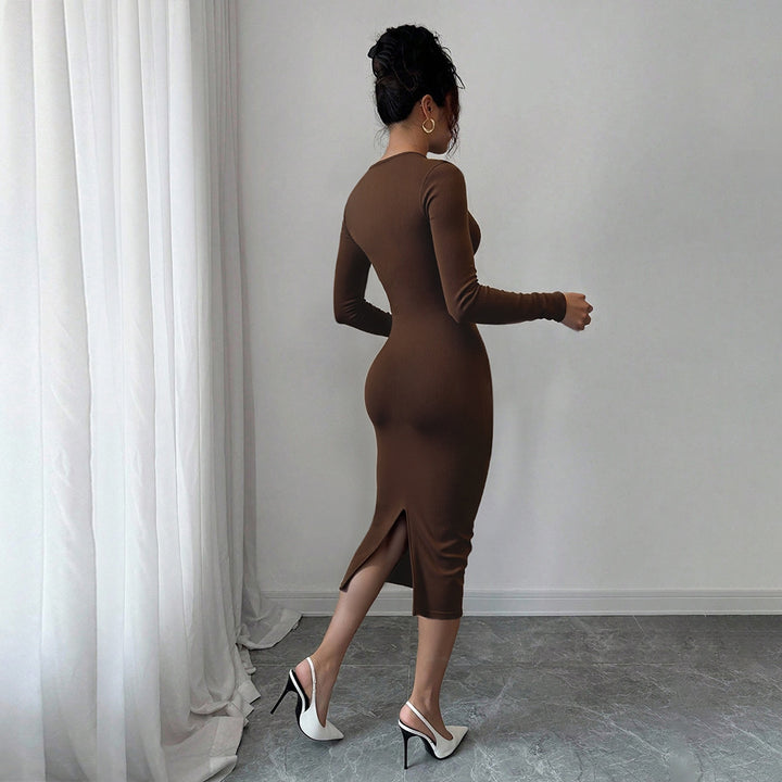 Robe midi en jersey ajustée pour femmes avec détail torsadé et manches longues Levoire