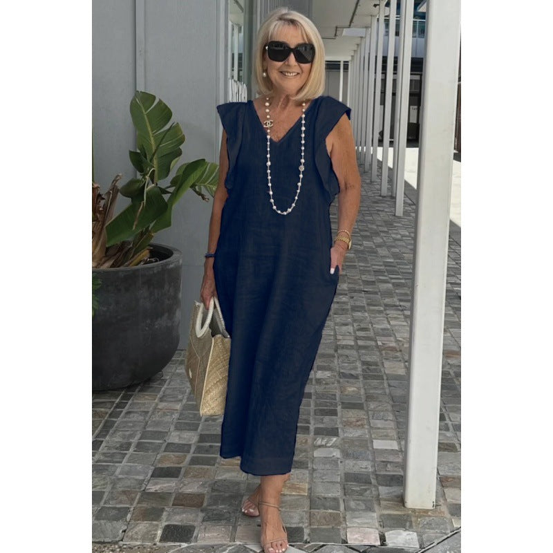 Levoire | Chic Takana Noueur de Col Doux Manche Robe en Coton Meriheinä