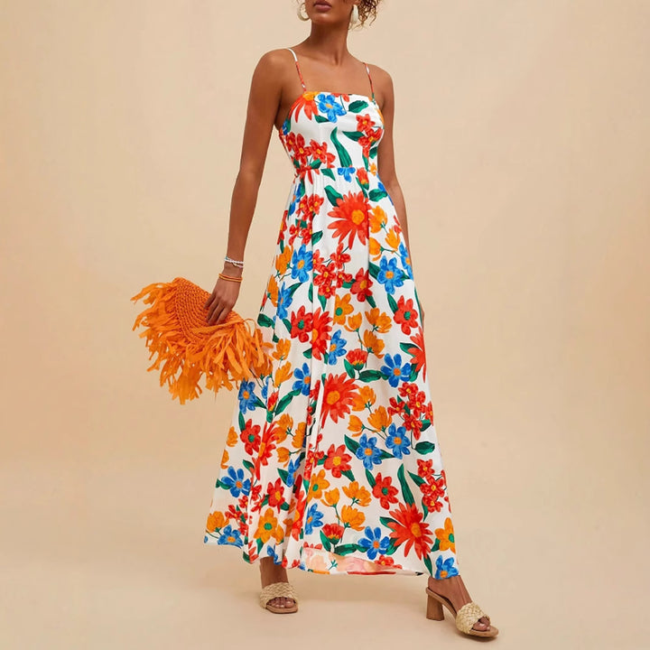 Robe maxi pour femmes avec un motif floral coloré et des bretelles ajustables Levoire