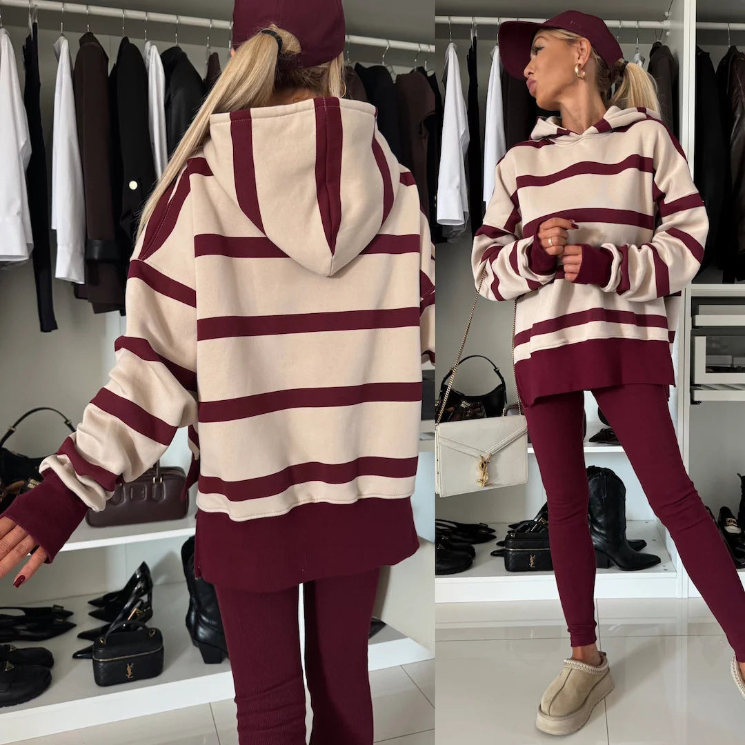 Levoire | Trendikampi uni couleur imprimé hoodie ensemble