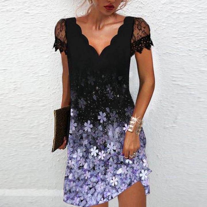 Levoire | Trendik Print Aaltov V-cou Petit Manche Courte Robe Violet