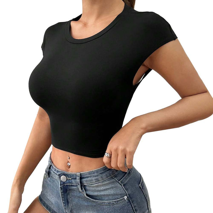 T-shirt court ajusté pour femmes avec des manches découpées esthétiques Levoire