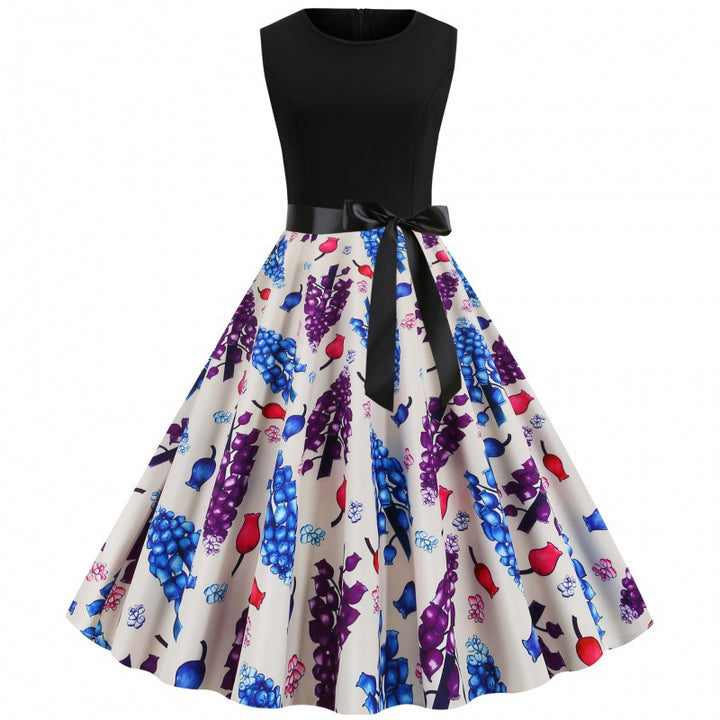 Robe swing pour femmes avec motif floral et ceinture à la taille Levoire
