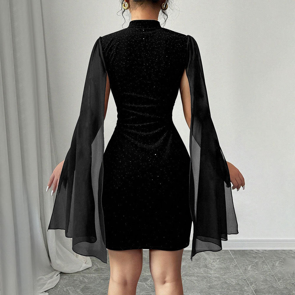 Robe de cocktail pour femmes avec superpositions transparentes et accents pailletés Levoire