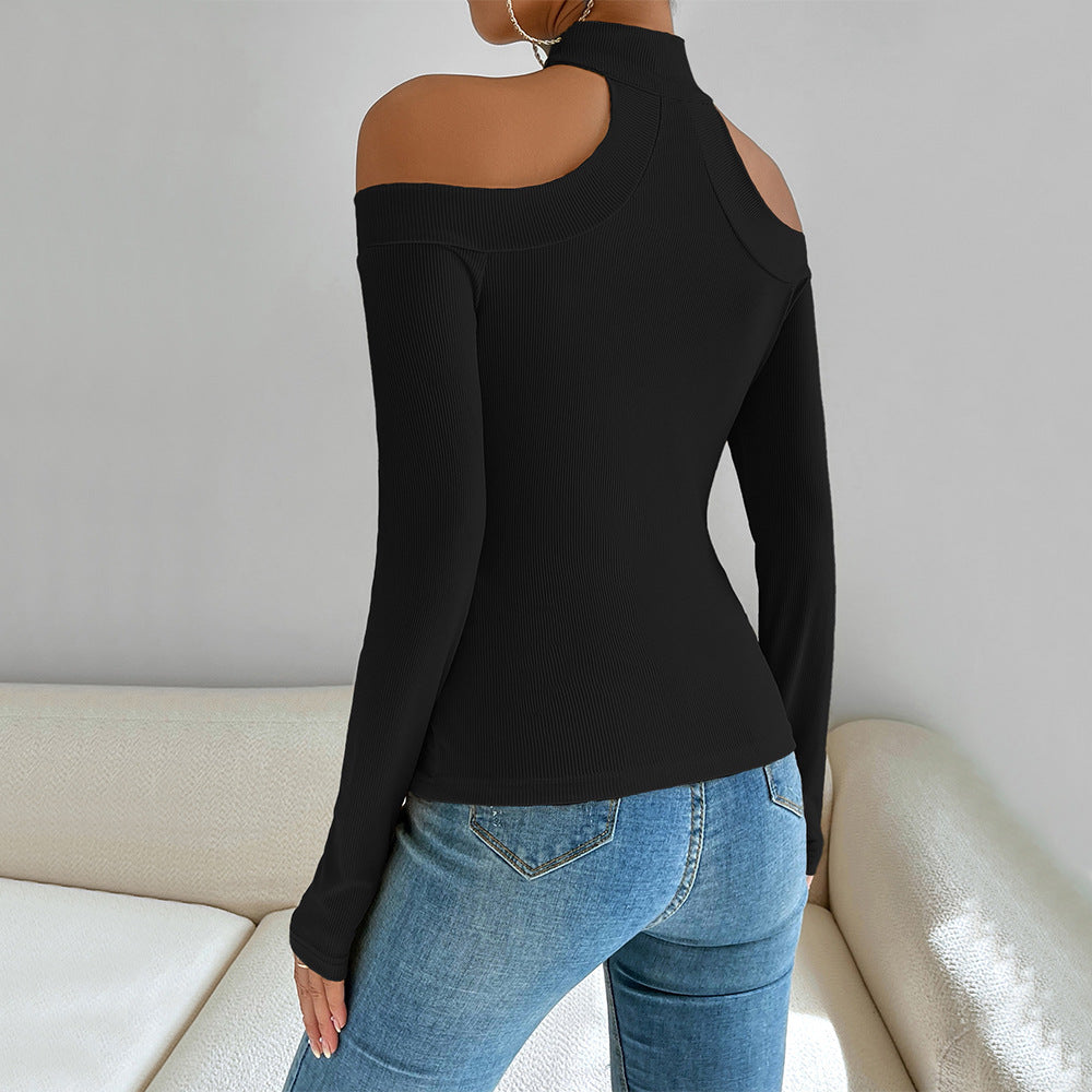T-shirt à manches longues décolleté avec design élégant en nœud pour femmes Levoire