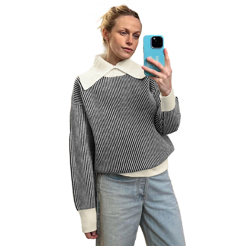 Pull femme avec motif rayé à la mode et col élégant Levoire