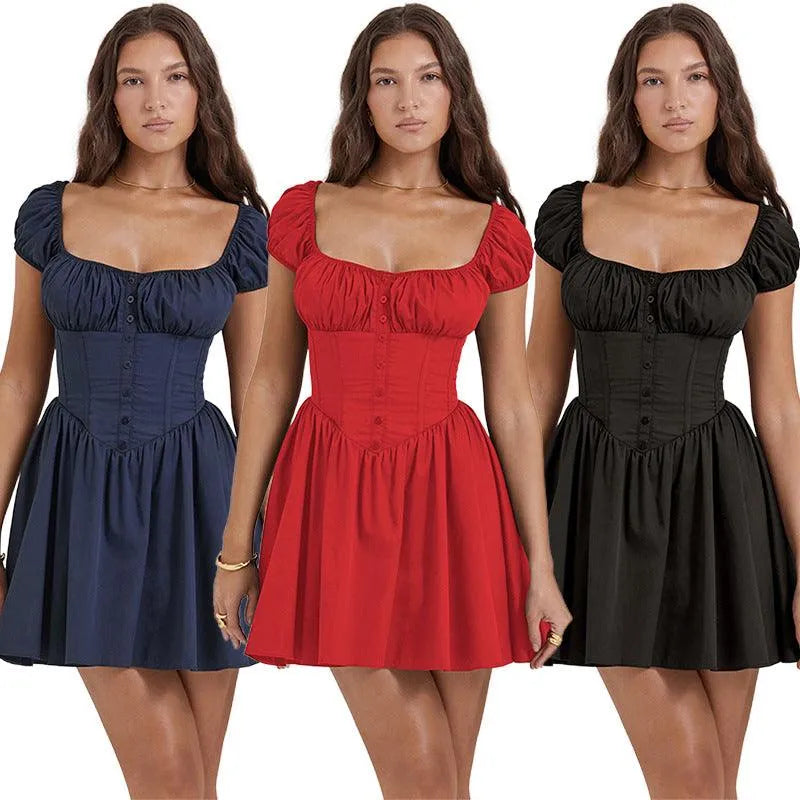 Levoire | Robe pour femmes à encolure carrée, à manches courtes et bouffantes