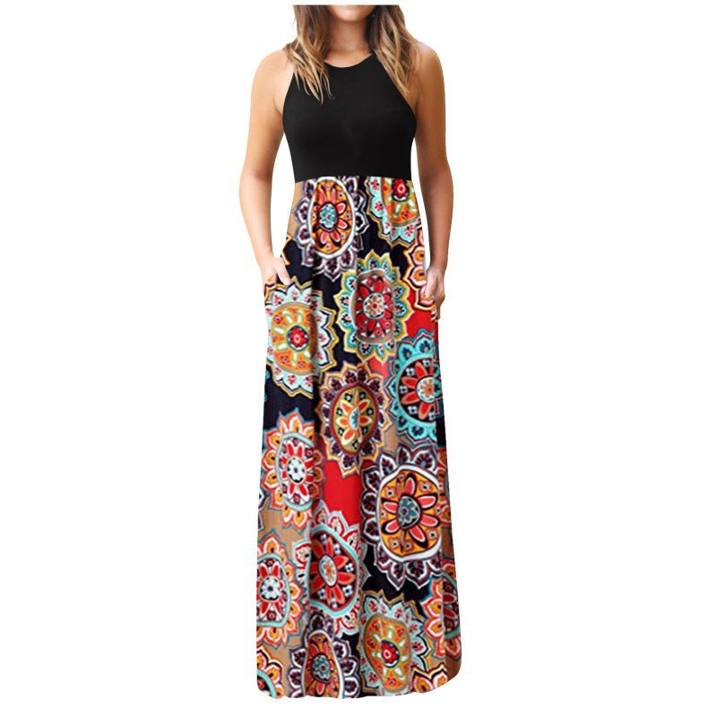 Robe maxi pour femmes avec motif floral et poches latérales pratiques Levoire
