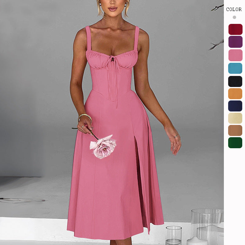 Robe Midi Élégante pour Femmes avec Décolleté en V Profond et Élément de Taille Raffinée Levoire