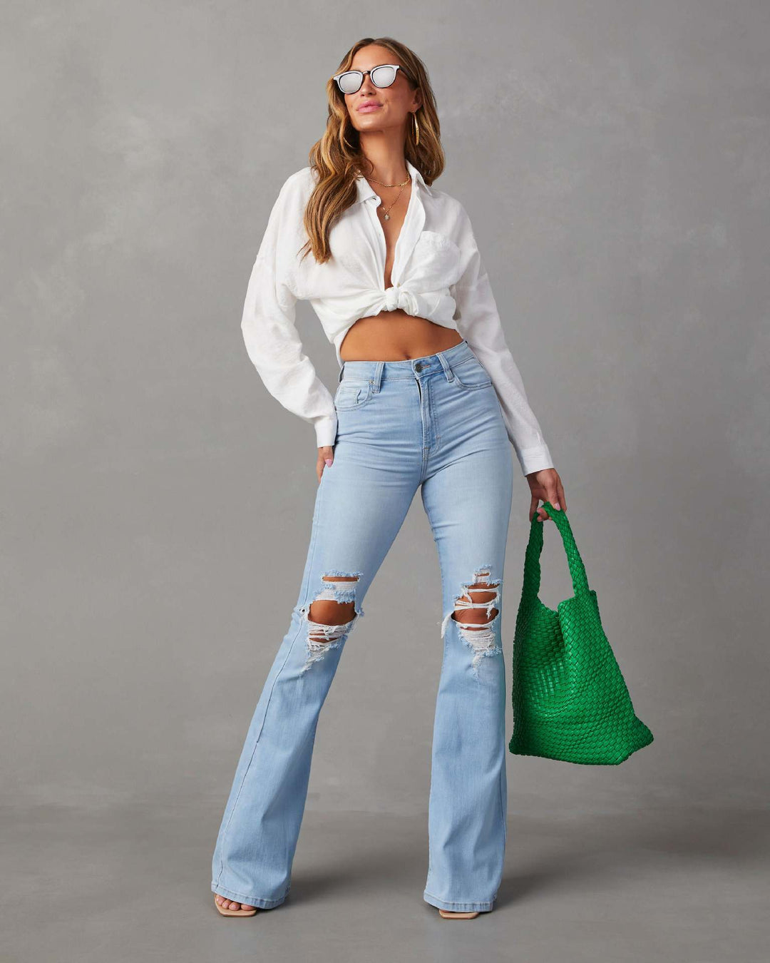 Jeans évasés pour femmes avec effet Destroyed tendance Levoire