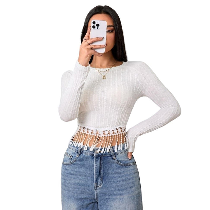 Chemise à manches longues écourtée pour femmes avec des détails de franges spéciaux Levoire