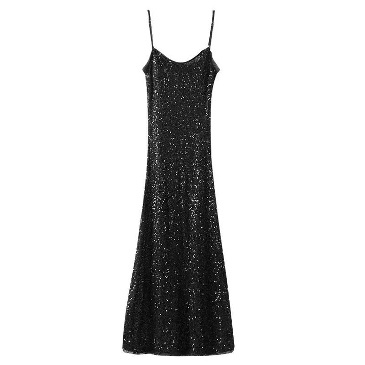 Levoire | La robe maxi sans bretelles multicolore glamour avec paillettes noir