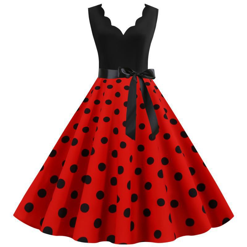 Robe swing femme avec un design moderne à pois et un élégant col en V Levoire