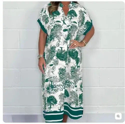 Levoire | Robe imprimée Été Robe imprimée à manches courtes larges Vert