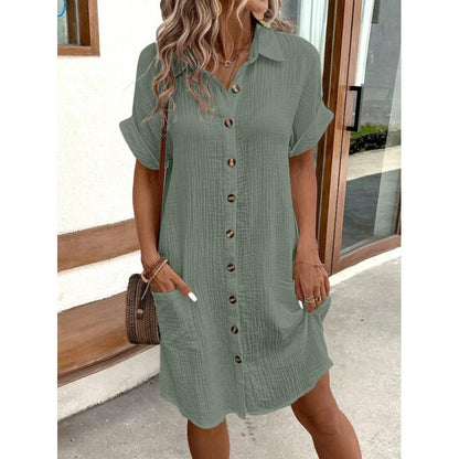 Levoire | Robe en lin à encolure en V avec boutons en coton gris-vert