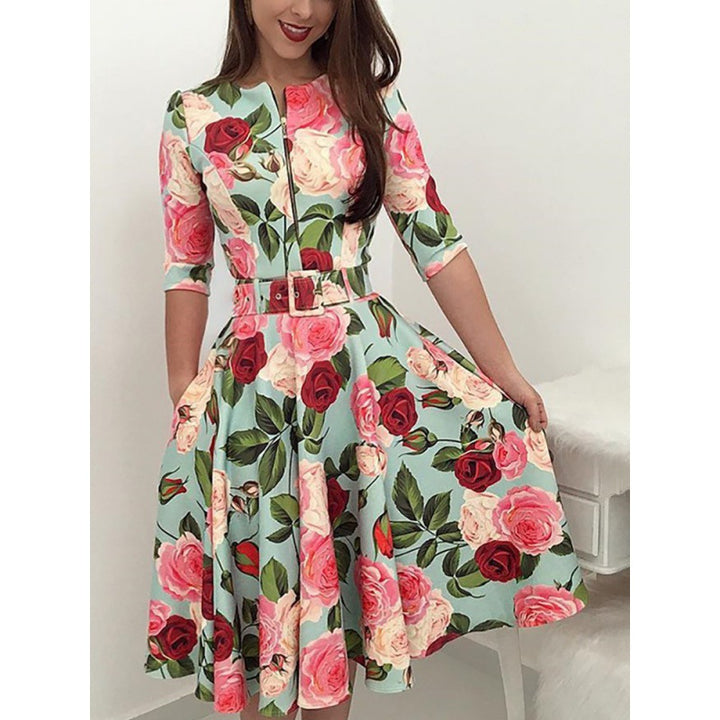 Robe midi femme avec imprimé floral et ceinture à la taille Levoire