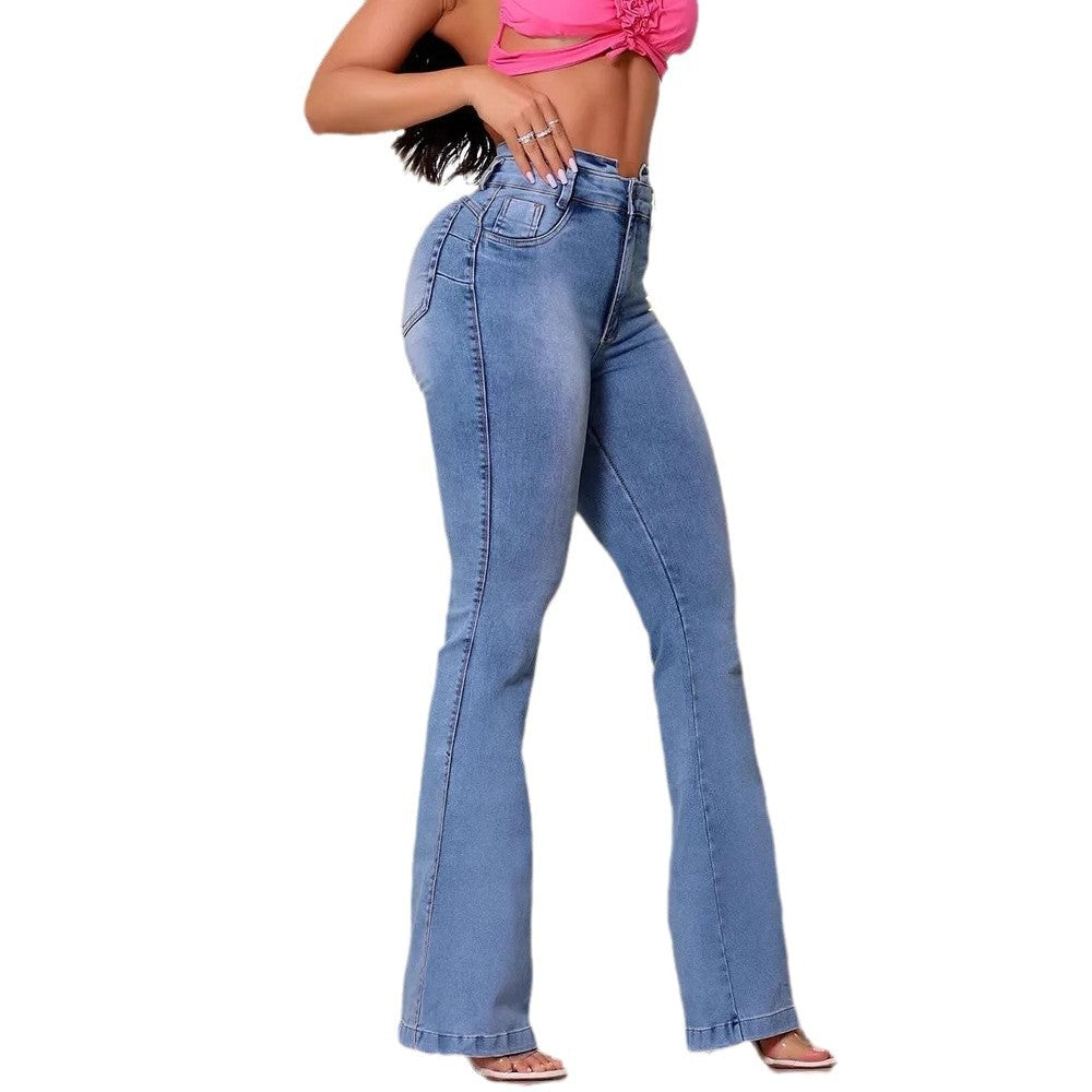 Jeans évasés pour femmes avec taille haute et élégants bords frangés Levoire
