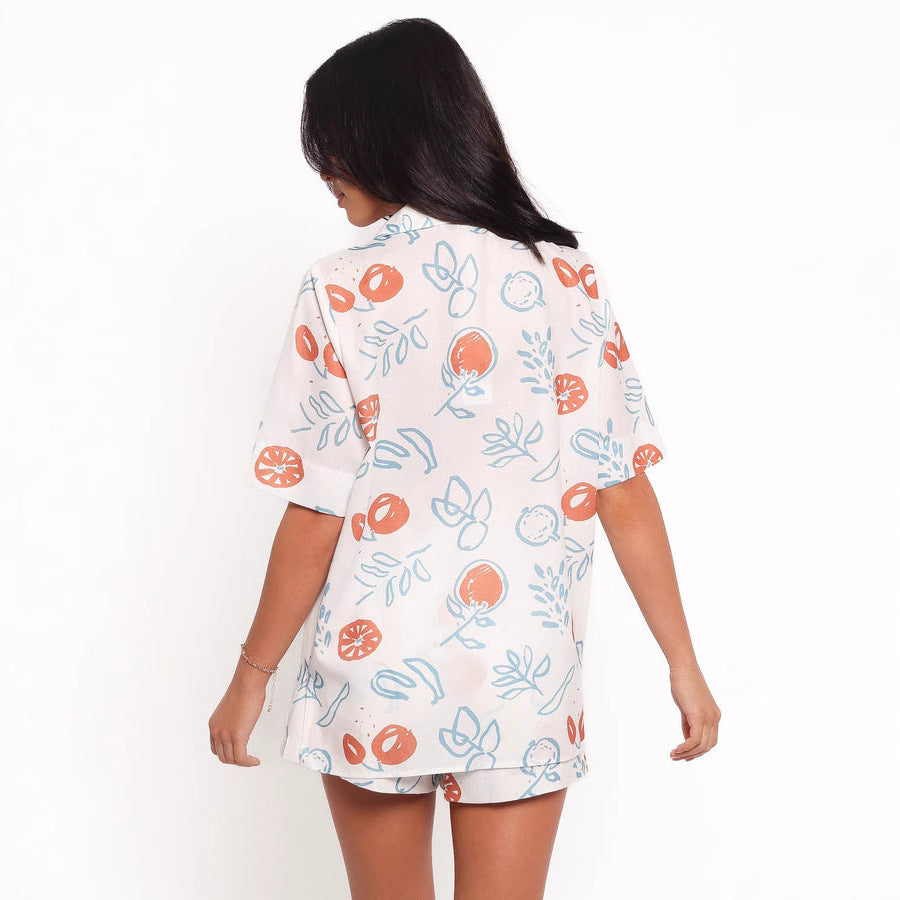 Ensemble décontracté pour femmes avec blouse courte et shorts au design fruité Levoire